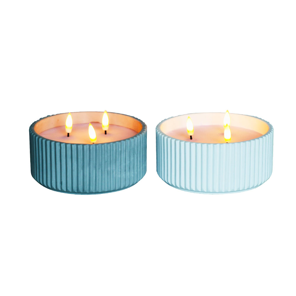 LED Cement 3D Wick Candle with Hard Stripe Surface