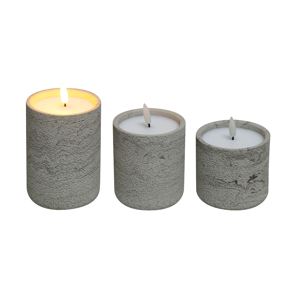 LED 3D Electronic Fat Pilar Cement Concrete Candle