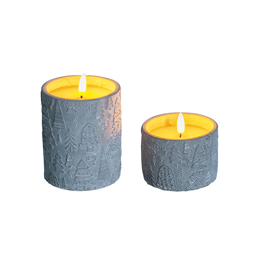 LED Sustainable 3D Electronic Cement-Look Design Cylinder Candle