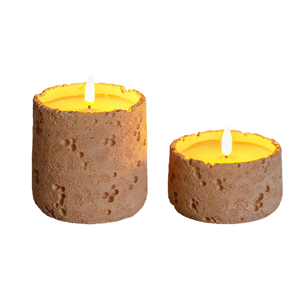 LED 3D Battery Operated Electronic Natural Surface Cement Concrete Candle