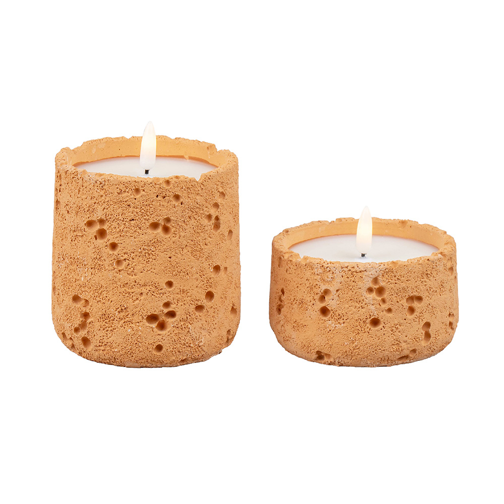 LED 3D Battery Operated Electronic Natural Surface Cement Concrete Candle