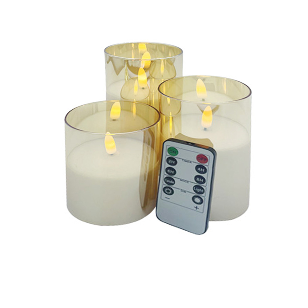 Golden Glass Flickering Flameless LED Pillar Candle