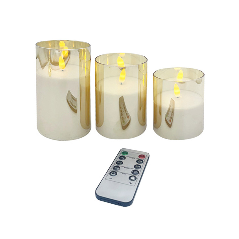 Golden Glass Flickering Flameless LED Pillar Candle